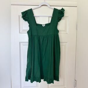 Aerie Linen Flutter Mini Sundress in Emerald